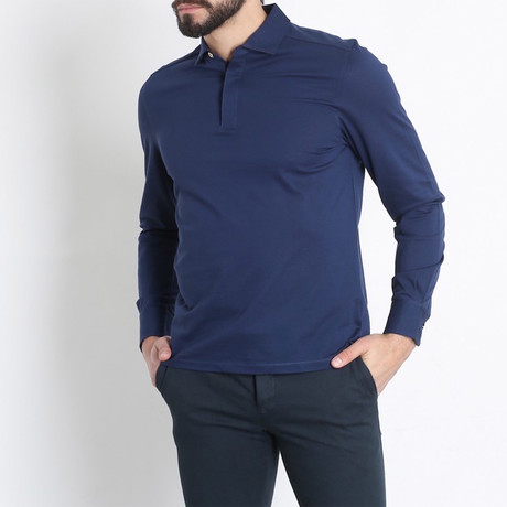 Ermenegildo Zegna // Hidden Placket Long Sleeve Polo // Blue (L)