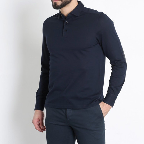 Ermenegildo Zegna // Long Sleeve Elbow Patch Polo // Navy Blue (L)