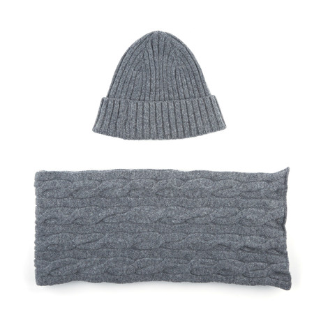 Lambswool Beanie + Scarf // Grey Marl