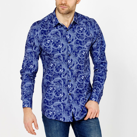 Grant Paisley Button-Up Shirt // Blue (S)