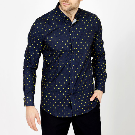 Jasper Tailored Button-Up Shirt // Navy + Yellow (2XL)