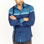 Cross Print Cruz Button-Up Shirt // Teal + Blue + Black (S)