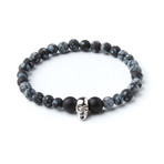 White Gold Skull Bracelet // Matte Onyx + Matte Snowflake Obsidian