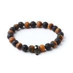 Black Skull Bracelet // Lava Stone + Matte Tiger Eye