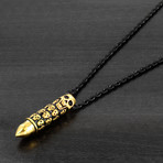 Skull Capsule Bullet Pendant Necklace // Gold IP Stainless Steel