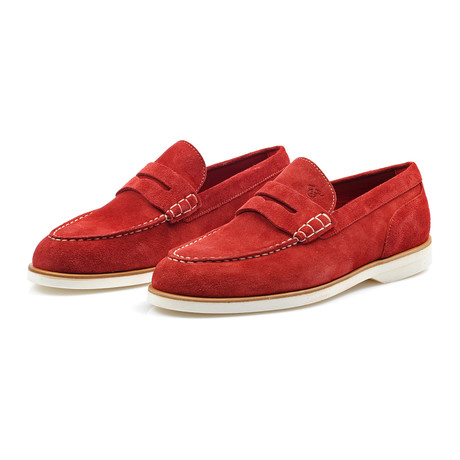 Suede Penny Loafer // Red (Euro: 39.5)