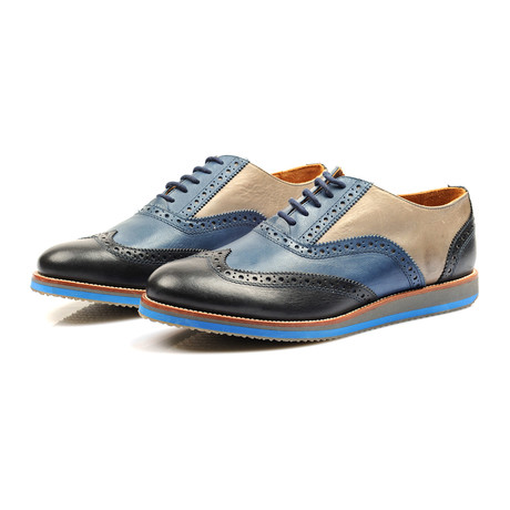 Color Block Wingtip Oxford // Blue + Tan (Euro: 40)