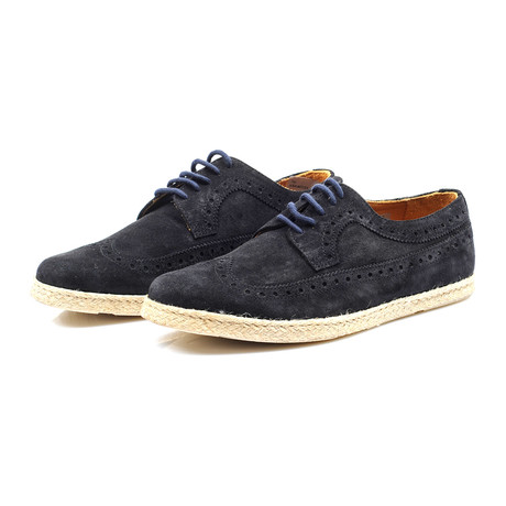 Suede Wingtip Brogue Espadrille // Black (Euro: 39)