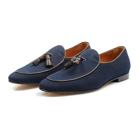 Piped Tassel Loafer // Blue + Brown (Euro: 40)