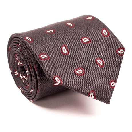 Zegna // Mini Paisley Tie // Grey + Red