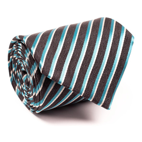 Zegna // Satin Stripe Tie // Grey + Turquoise