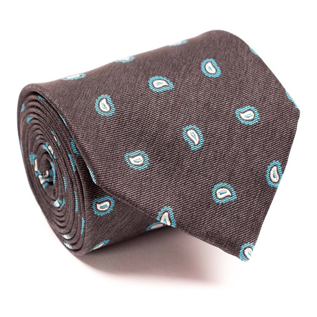 Zegna // Mini Pailsey Tie // Grey + Turquoise