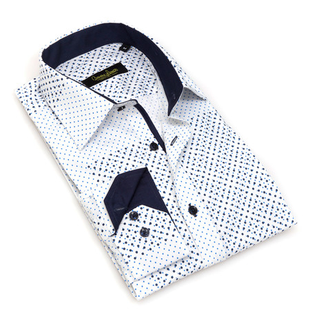 Francis Button-Up // White + Navy Dot (S)