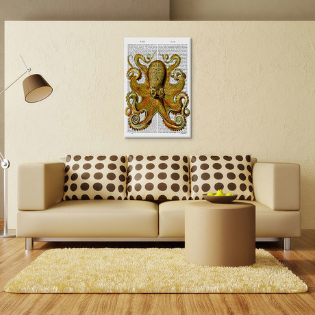 Vintage Yellow Octopus (18"W x 26"H x 0.75"D)