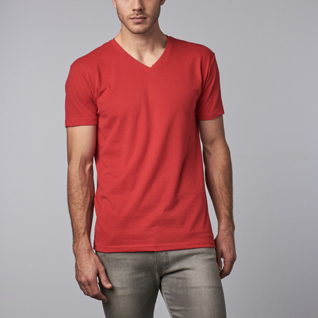 Aspen Apparel // Short Sleeve Brushed Cotton V-Neck // Red (Medium)