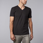 Aspen Apparel // Short Sleeve Brushed Cotton V-Neck // Black (Large)