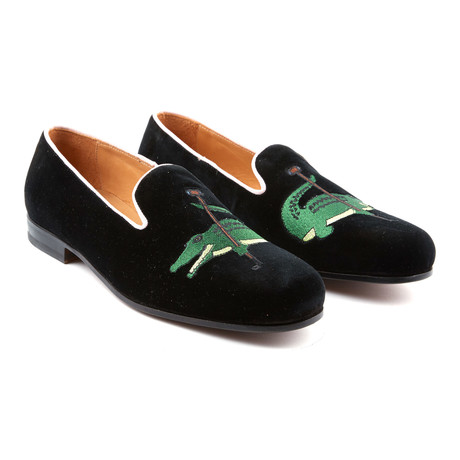 Bryan Crocodile Polo Velvet Slipper // Black (US: 7)