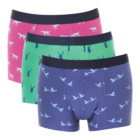 Hunting Theme Boxer Briefs // Navy + Green + Pink // Set of 3 (S)