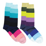 Block Stripe Socks // Blue + Purple // Set of 2 (M)