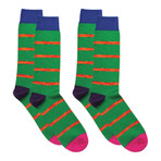 Wide Stripe Socks // Green // Set of 2 (M)