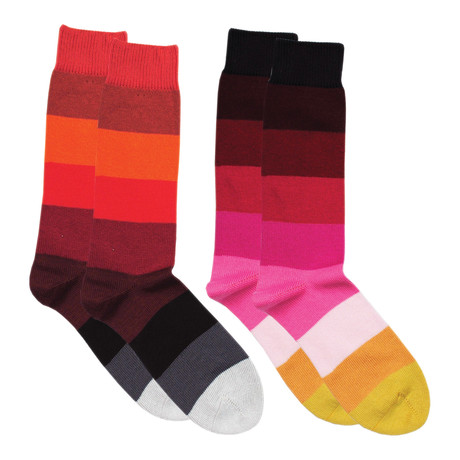 Block Stripe Socks // Red + Fuschia // Set of 2 (M)