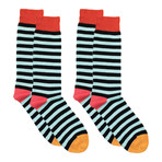 Fine Stripe Socks // Black + Light Blue // Set of 2 (M)