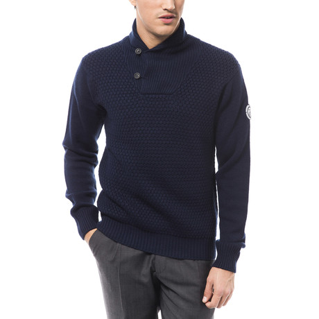 Knitted Shawl Collar Sweater // Blu (S)