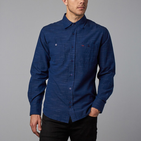 Dobby Button-Up // Navy (S)