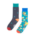 Wheel Floral Sock // Flint + Teal // Set of 2