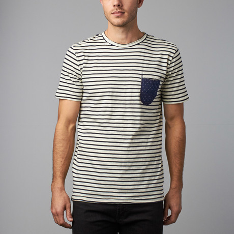 Short-Sleeve Stripe Pocket T-Shirt // Vintage White + Navy (S)
