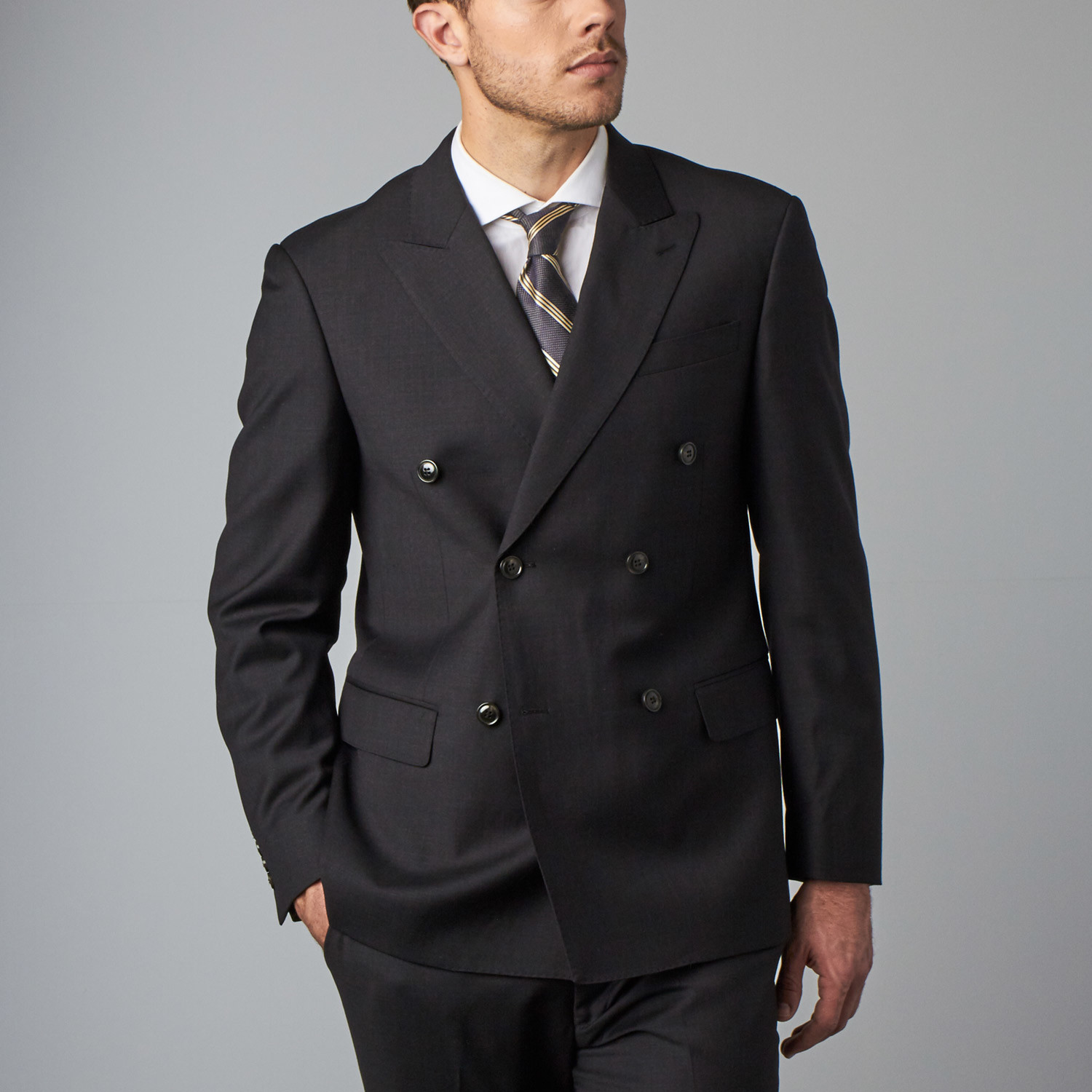 Mantoni Prunelle Weave Wool Double Breasted Suit // Dark Gray (US: 36S ...