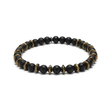 Record Vinyl Sequence Bracelet // Black Onyx + Brass (Small)