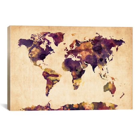 Urban Watercolor World Map VI (26"W x 18"H x 0.75"D)