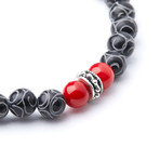 Hand Carved Black Jade + Red Coral Accent // 8mm Beads (Extra Small)