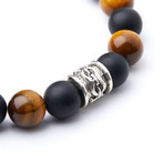 Tiger Eye + Matte Black Onyx + Silver Charm // 10mm Beads (Extra Small)