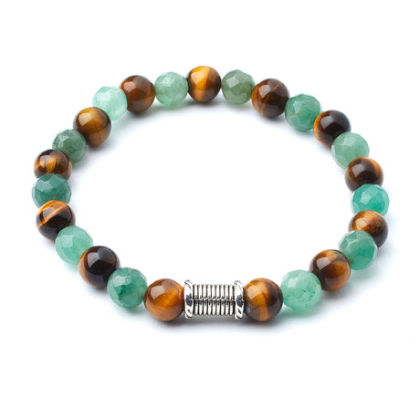 Faceted Green Quartz + Tiger Eye // 8mm Beads (Extra Small)