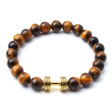 Gold Dumbbell + Tiger Eye // 10mm Beads (Extra Small)