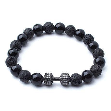 Pavé Dumbbell + Lava + Polished Black Onyx // 10mm Beads (Extra Small)