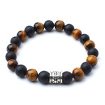 Tiger Eye + Matte Black Onyx + Silver Charm // 10mm Beads (Extra Small)