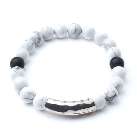 White Turquoise + Matte Black Onyx + Hammered Accent // 10mm Beads (Extra Small)