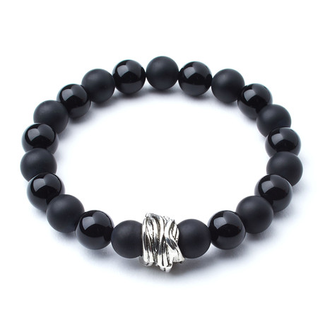 Matte Versus Polished Onyx + Silver Accent // 10mm Beads (Extra Small)