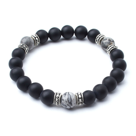 Matte Onyx Beads + Silver Crazy Lace Agate Accent // 10mm Beads (Extra Small)