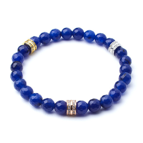Faceted Natural Sapphire + Tri-Gold Pavé Charms // 8mm Beads (Extra Small)