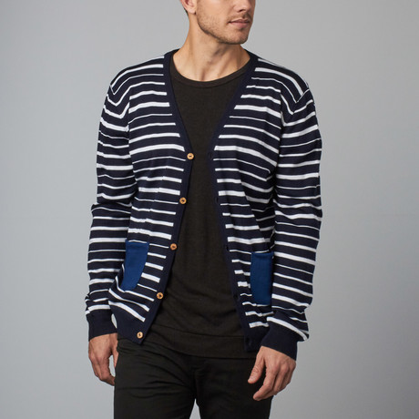 Nautical Striped Wool Blend Cardigan // Marine (XS)