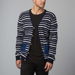 Nautical Striped Wool Blend Cardigan // Marine (XL)