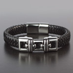Black Woven Open ID Plate Braided Bracelet