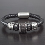 Black Grooved Beaded Braided Bracelet