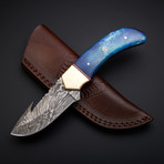 Handmade Damascus Gut Hook Knife + Pouch // GH-01