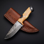 Damascus Handmade Skinner Knife + Pouch // SK-02