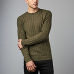 Cesarani // Cashmere Blend Wool Cable Crew // Olive (XL)